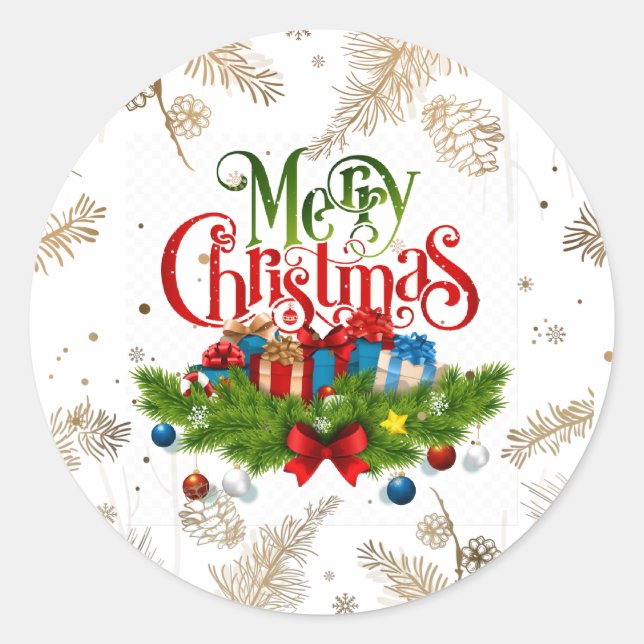 Sticker Rond Joyeux Noël, design de vacances, (Devant)