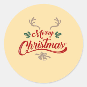 Sticker Rond Joyeux Noël Design Vintage   Rouge et vert