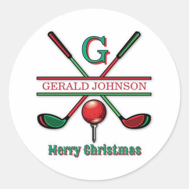 Sticker Rond Joyeux Noël Dessin de golf de vacances personnalis (Devant)