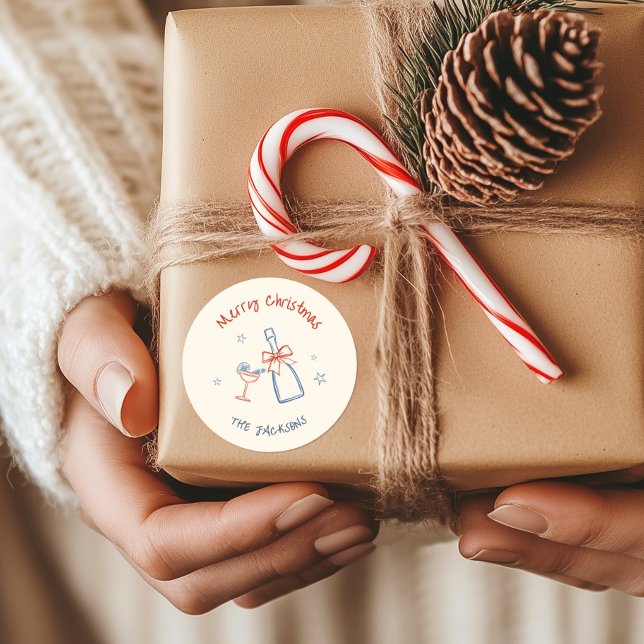 Sticker Rond Joyeux Noël dessiné à la main avec fantaisie  (Créateur téléchargé)