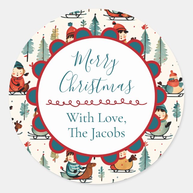 Sticker Rond Joyeux Noël | Dormir Enfants Noël (Devant)