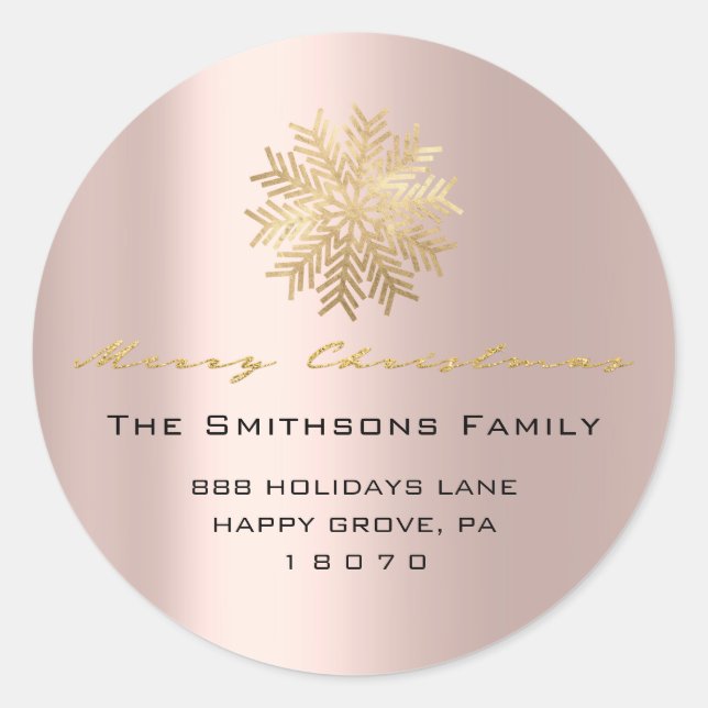 Sticker Rond Joyeux Noël du nom Rose Gold RSVP Snowflake (Devant)