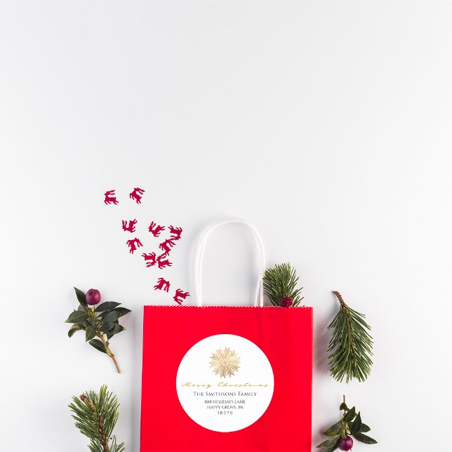 Sticker Rond Joyeux Noël du nom Whisky Gold RSVP Snowflake (Merry Christmas From Name Whit Gold RSVP Snowflake Classic Round Sticker)