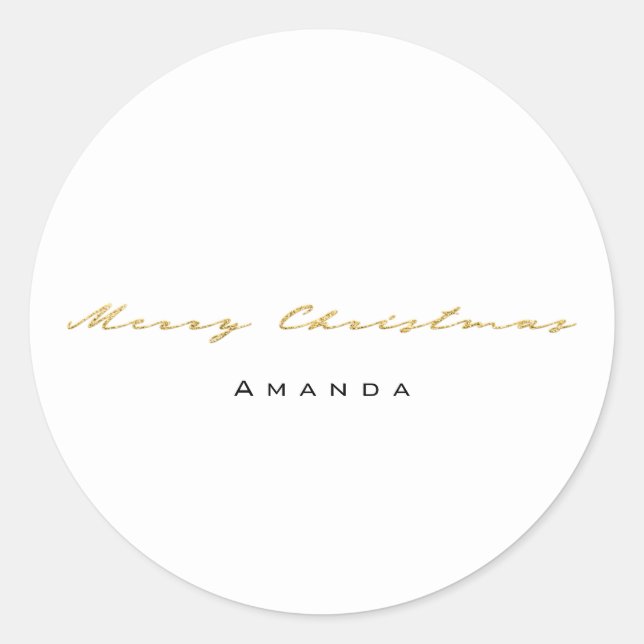 Sticker Rond Joyeux Noël du nom White Gold Minimalism (Devant)