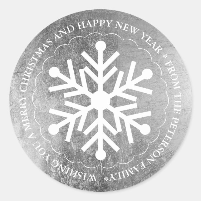 Sticker Rond Joyeux Noël éditable flocon de neige argent blanc (Devant)