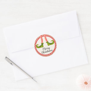 Sticker Rond Joyeux Noël Elfe Jambes Rayures Enveloppe Scellés