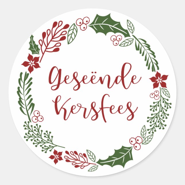 Sticker Rond Joyeux Noël en Afrikaans Geseënde Kersfees (Devant)