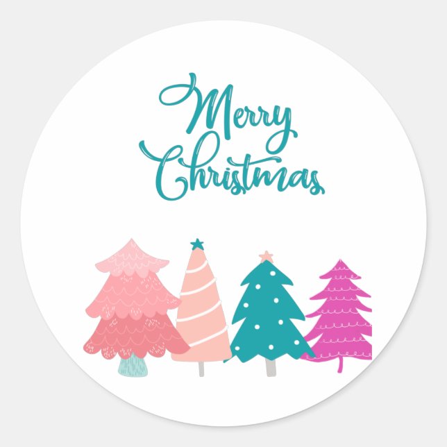 Sticker Rond joyeux noël et arbres de noël roses (Devant)