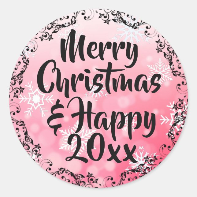Sticker Rond Joyeux Noël et Bonne année Carte de vacances (Devant)