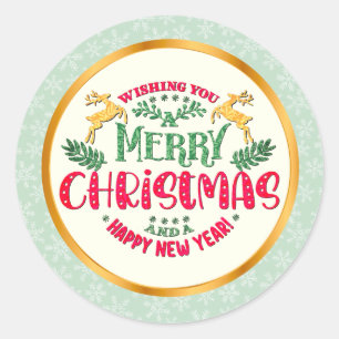 Sticker Rond Joyeux Noël et Bonne Année Fête