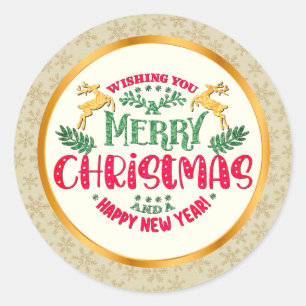 Sticker Rond Joyeux Noël et Bonne Année Fête