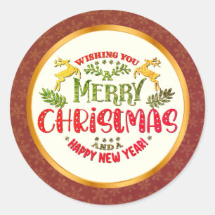 Sticker Rond Joyeux Noël et Bonne Année Fête de fin d'année