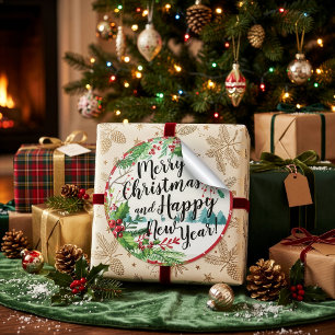 Sticker Rond Joyeux Noël et Bonne Année Vœux de Fêtes