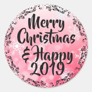 Sticker Rond Joyeux Noël et Bonne Carte de Vacances 2019