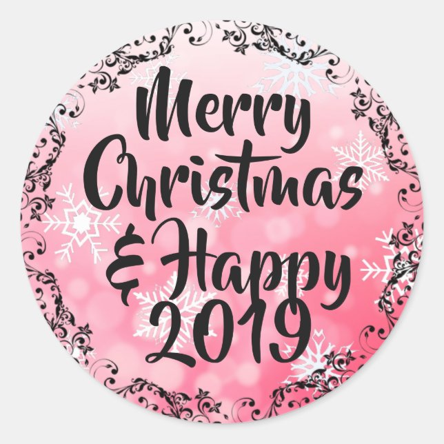 Sticker Rond Joyeux Noël et Bonne Carte de Vacances 2019 (Devant)