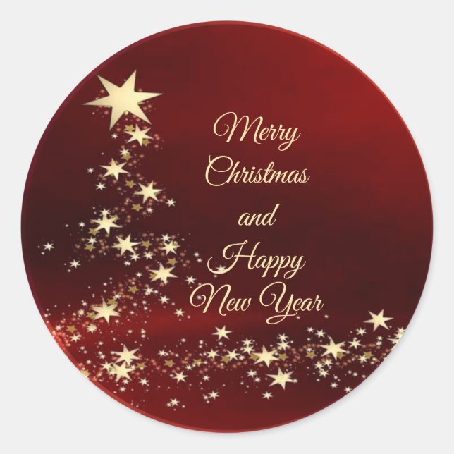 Sticker Rond Joyeux Noël et Joyeux Nouvel An rouge (Devant)