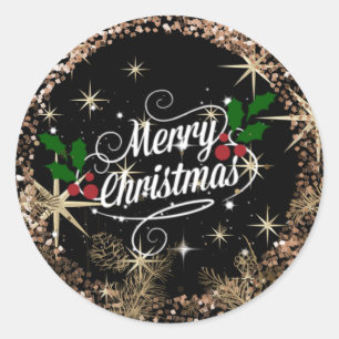 Sticker Rond Joyeux Noël, étincelant, parties scintillant et br