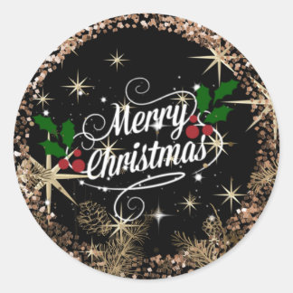 Sticker Rond Joyeux Noël, étincelant, parties scintillant et br
