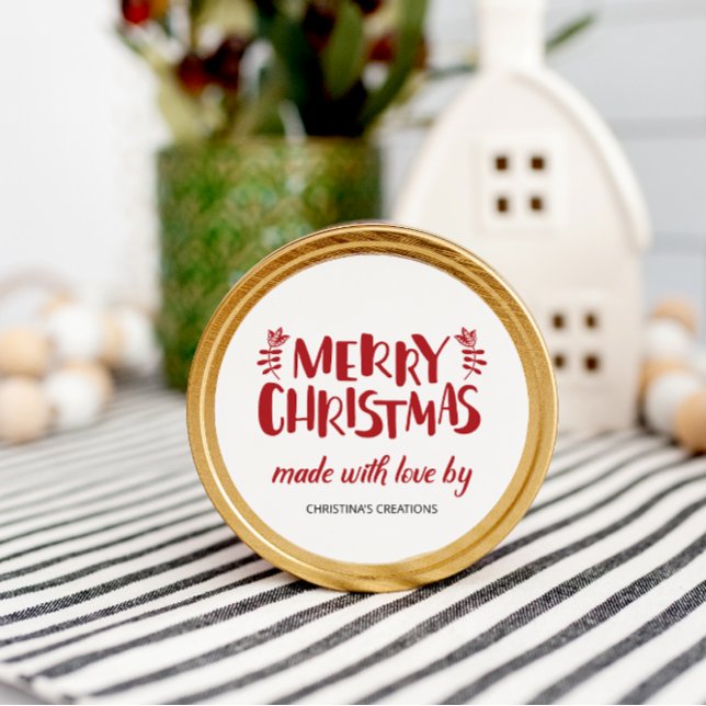 Sticker Rond Joyeux Noël Fabriqué avec Amour Rond Classique Sti (Créateur téléchargé)