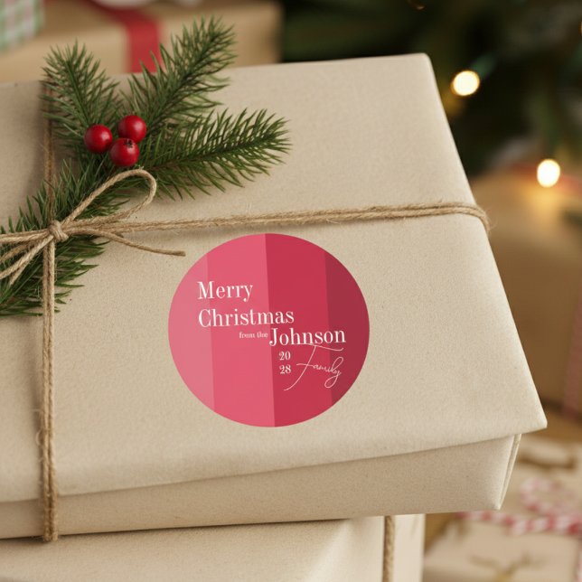 Sticker Rond Joyeux Noël Famille Noël Red Stripe (Créateur téléchargé)