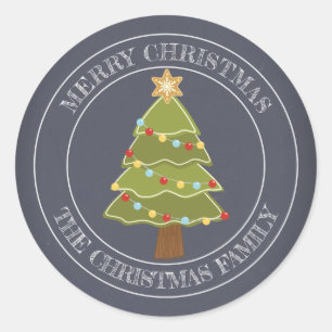 Sticker Rond Joyeux Noël Famille Nom Arbre de Noël