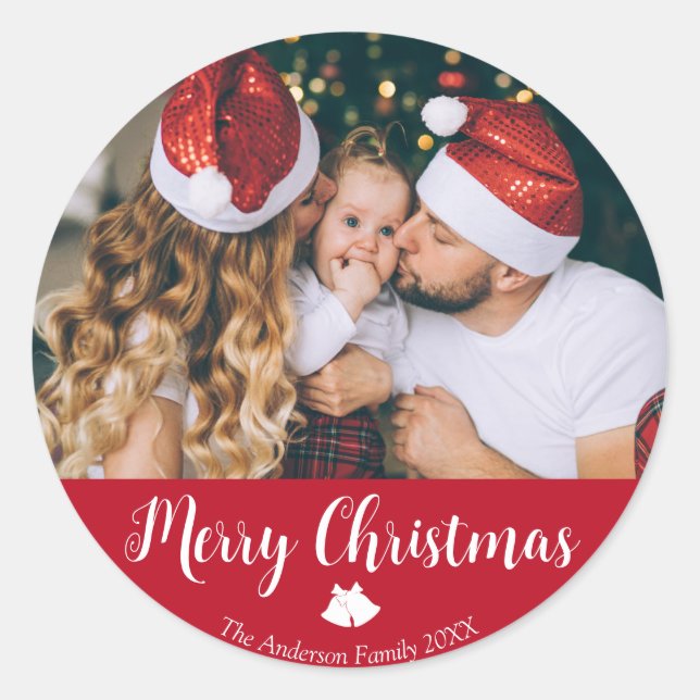 Sticker Rond Joyeux Noël famille photo texte (Devant)