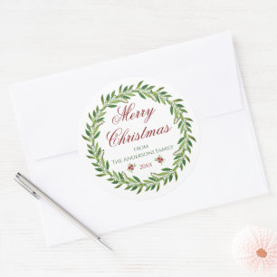 Sticker Rond Joyeux Noël Famille Wreath d'hiver