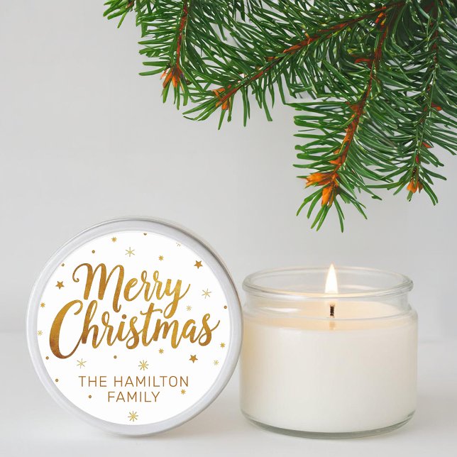 Sticker Rond Joyeux Noël Faux Gold Décontracté Script Flocon de (Merry Christmas Typography Sticker)