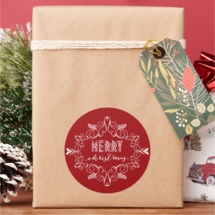 Sticker Rond Joyeux Noël Festif Foliage Déco Cadre Fête