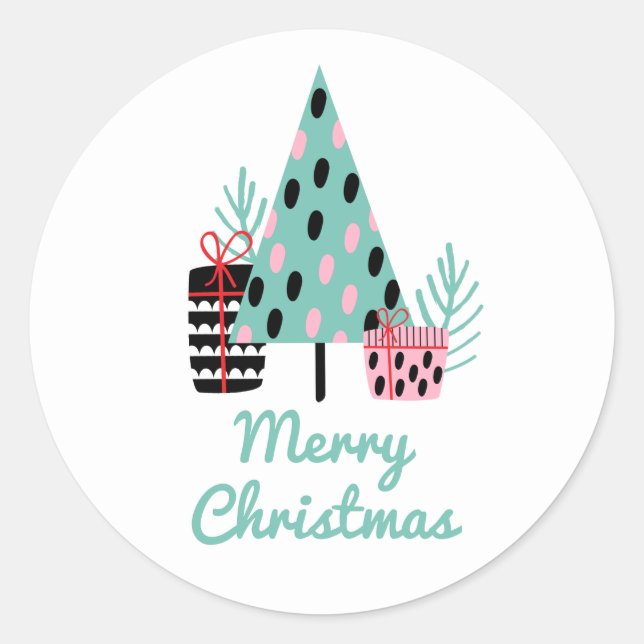 Sticker Rond Joyeux Noël | Festif mignon moderne (Devant)