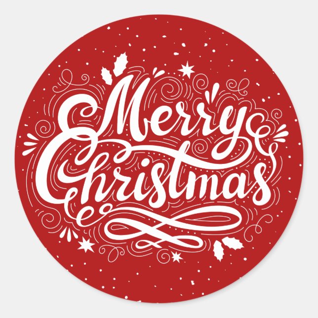 Sticker Rond Joyeux Noël Festif Rouge et Blanc (Devant)