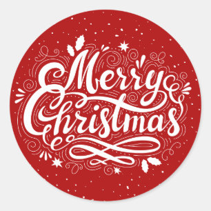Sticker Rond Joyeux Noël Festif Rouge et Blanc