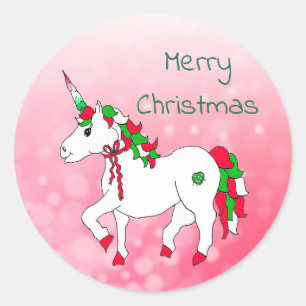 Sticker Rond Joyeux Noël Festive Unicorn Fêtes