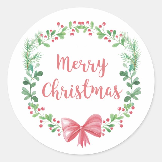 Sticker Rond Joyeux Noël. Fête d'hiver. Pin (Devant)