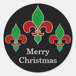 Sticker Rond Joyeux Noël Fleur de Lis Black