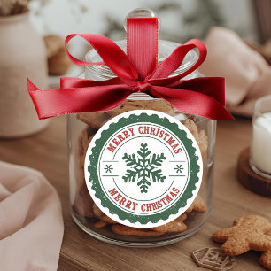 Sticker Rond Joyeux Noël Flocon de Neige Rond Vacances