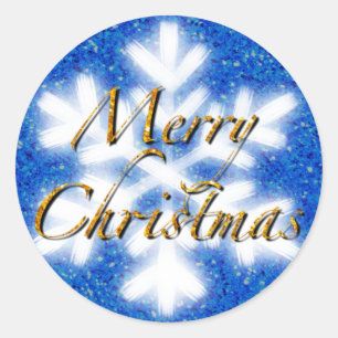 Sticker Rond Joyeux Noël flocons de neige élégante calligraphie