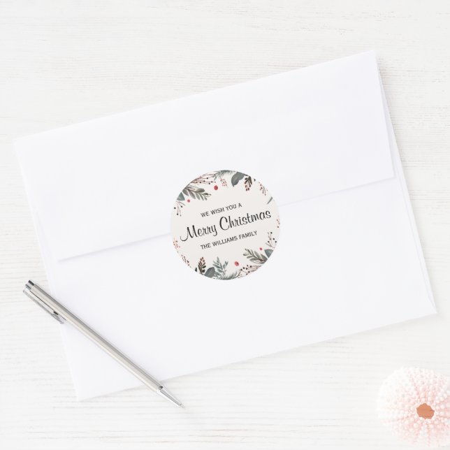 Sticker Rond Joyeux Noël Floral Salutation (Enveloppe)