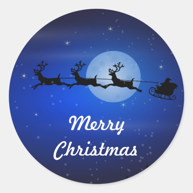 Sticker Rond Joyeux Noël Flying Père Noël (Devant)