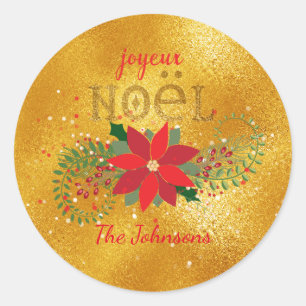 Sticker Rond Joyeux Noël Français Orange Glass Parties scintill