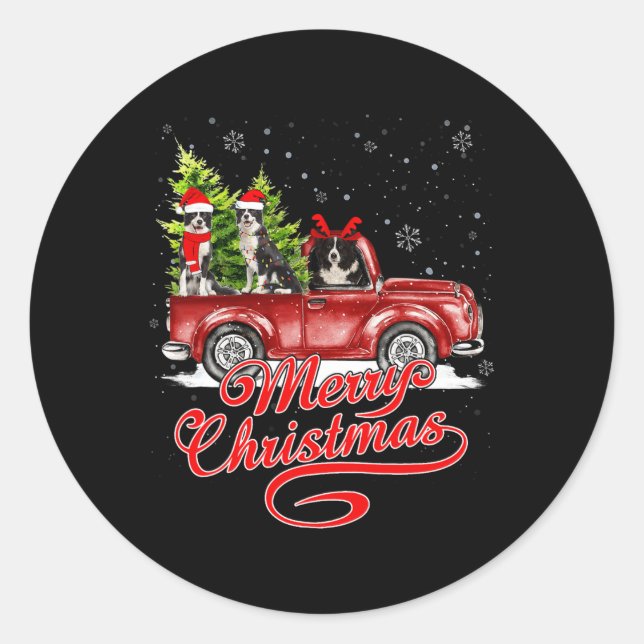 Sticker Rond Joyeux Noël Frontière Collie Chiens Père Noël Rein (Devant)
