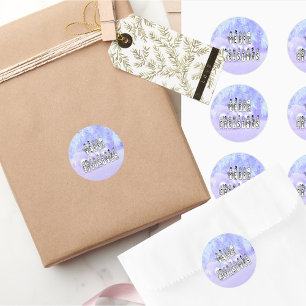 Sticker Rond Joyeux Noël gens de neige Police, Blue Tint neige