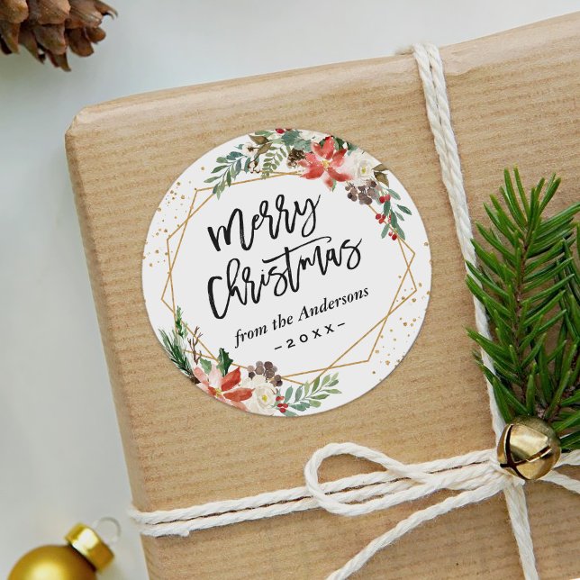 Sticker Rond Joyeux Noël géométrique Poinsettia (Créateur téléchargé)