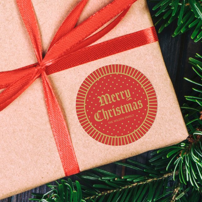 Sticker Rond Joyeux Noël géométrique rouge classique (Créateur téléchargé)