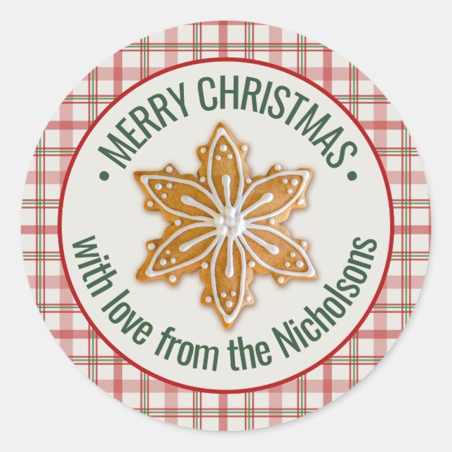 Sticker Rond Joyeux Noël | Gingerbread Cookie Personnalisé (Devant)