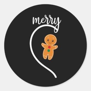 Sticker Rond Joyeux Noël Gingerbread Couple Christmas Pajam