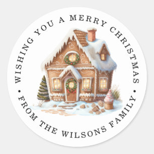 Sticker Rond joyeux noël Gingerbread maison classique