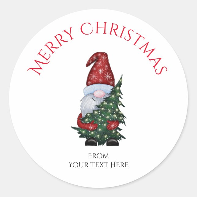 Sticker Rond Joyeux Noël Gnome Avec Parties scintillant Arbre d (Devant)