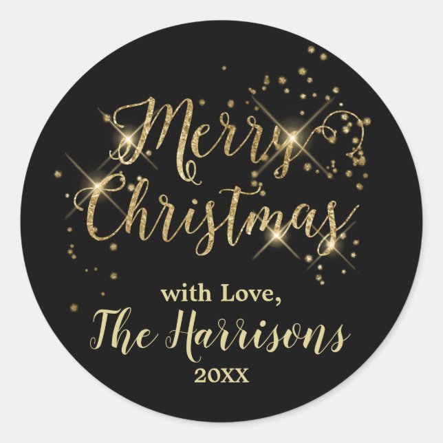 Sticker Rond Joyeux Noël Gold Black Sparkings (Devant)