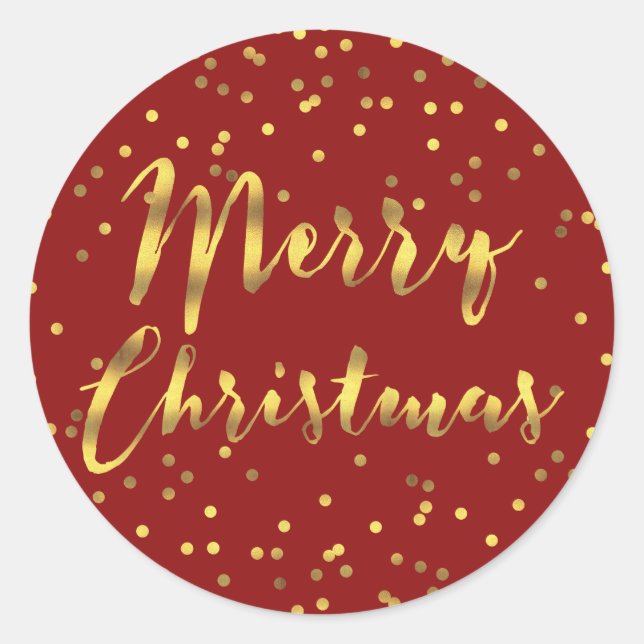 Sticker Rond Joyeux Noël Gold Foil Confetti Rouge (Devant)